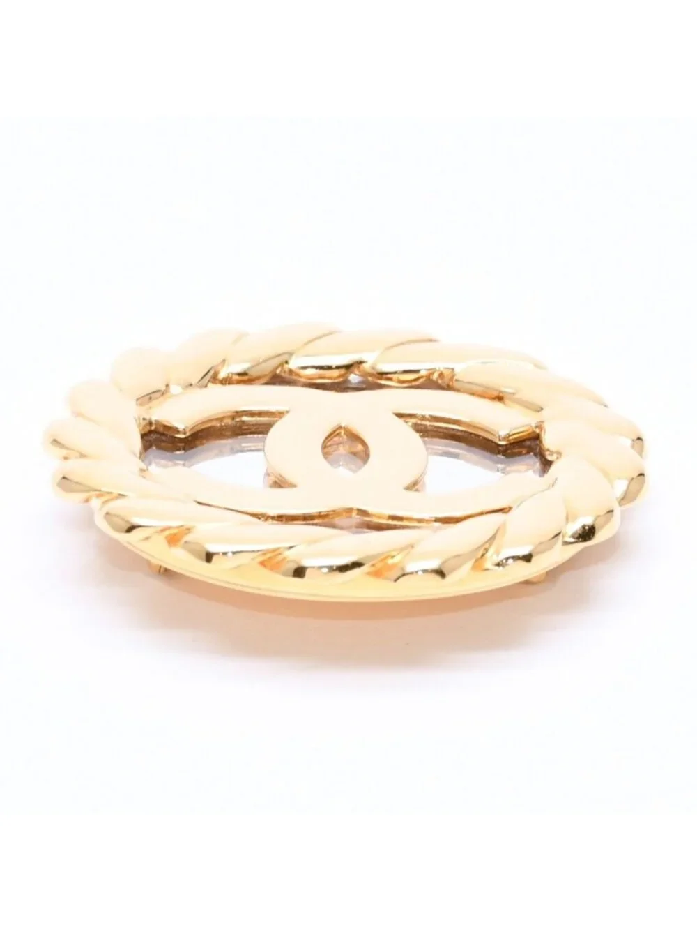 Chanel CC Logo Vintage Rope Edge Brooch 2 Gold Plated